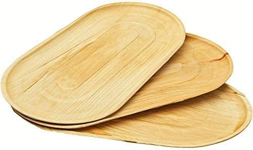 ECO Leaf 50-Pack Large Oval Palm Leaf Serving Platters – 22" x 12" Eco-Friendly, Biodegradable & Compostable Food Trays – Durable Hot Food Safe