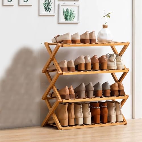 Folding Bamboo Shoe Rack Freestanding for Entryway Bathroom Living Room - Space-Saving Original Color 100x25x57cm - Eco-Friendly Storage Solution