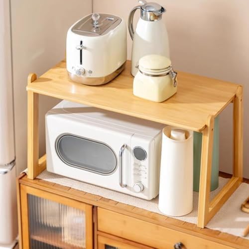 Eco-Friendly Bamboo Microwave Rack – Durable Multi-Tier Storage Shelf for Kitchen, Home, or Office