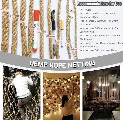 Eco-Friendly Hemp Rope Safety Net – 6mm Thick, Multi-Purpose Protective Netting for Kids, Balconies, Stairs & Garden Use