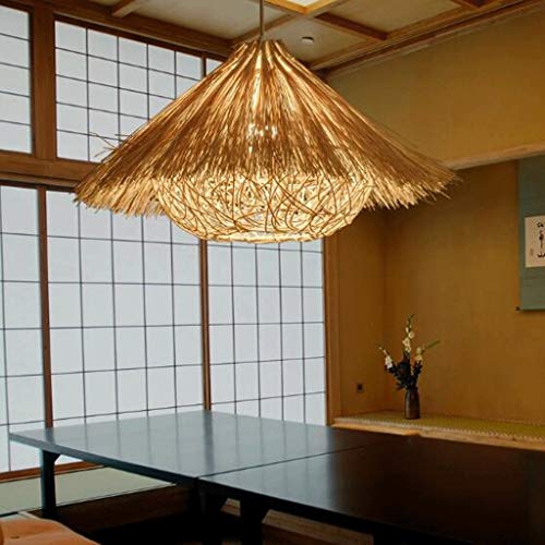 Handwoven Rattan Pendant Light – Eco-Friendly Bamboo Chandelier with E27 Socket for Dining Room, Bedroom, and Tea Room