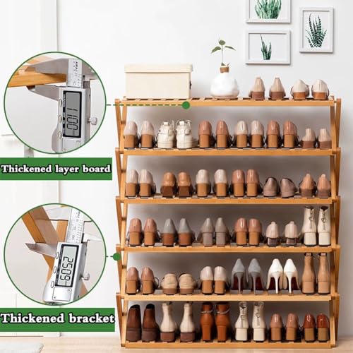 Eco-Friendly Foldable Bamboo Shoe Rack – Compact Freestanding Organizer for Entryway, Closet & Living Room (50 x 25 x 39 cm, Brown)