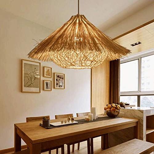Handwoven Rattan Pendant Light – Eco-Friendly Bamboo Chandelier with E27 Socket for Dining Room, Bedroom, and Tea Room