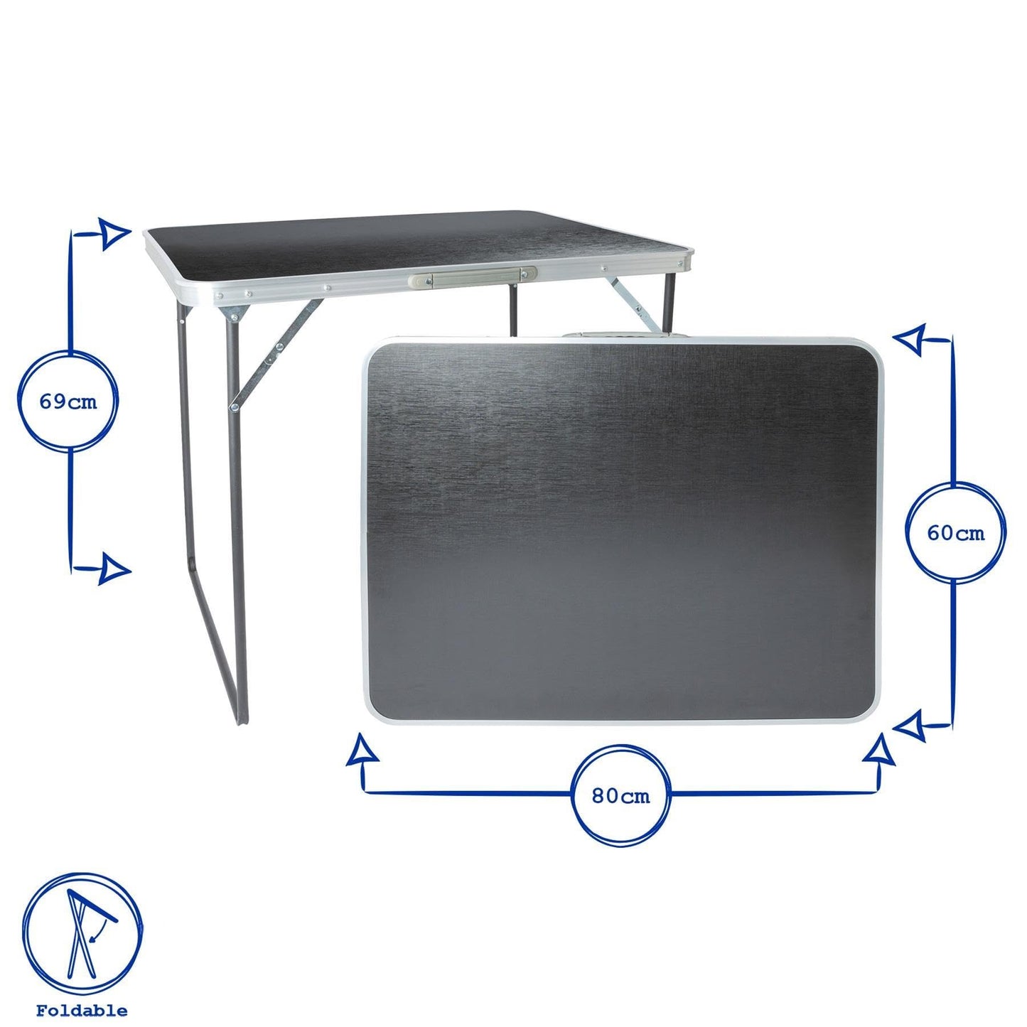 Folding Table – 80 x 60cm – Portable Metal Trestle Table for Indoor & Outdoor Use