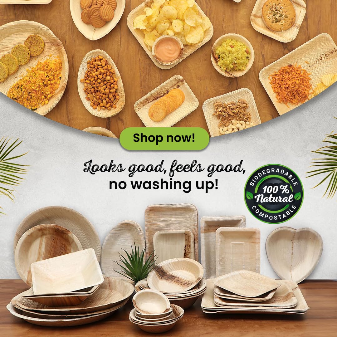 ECO Leaf 300-Pack 12” Disposable Palm Leaf Plates – Compostable, Biodegradable & Heavy-Duty Dinner Plates – Eco-Friendly, Microwave & Oven Safe