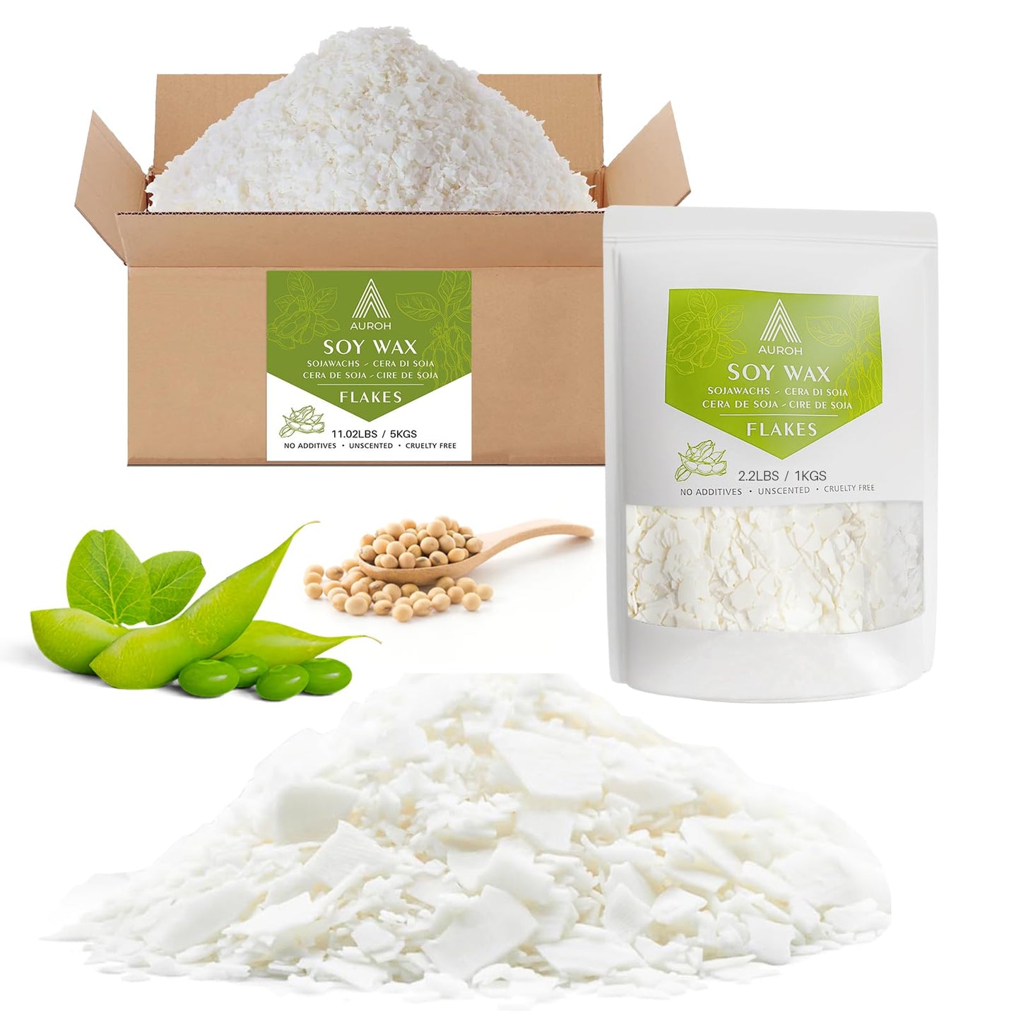Auroh 15KG Natural Soy Wax Flakes β Pure Biodegradable Wax for Candle Making β Eco-Friendly, Container Wax for Melts & DIY Gifts