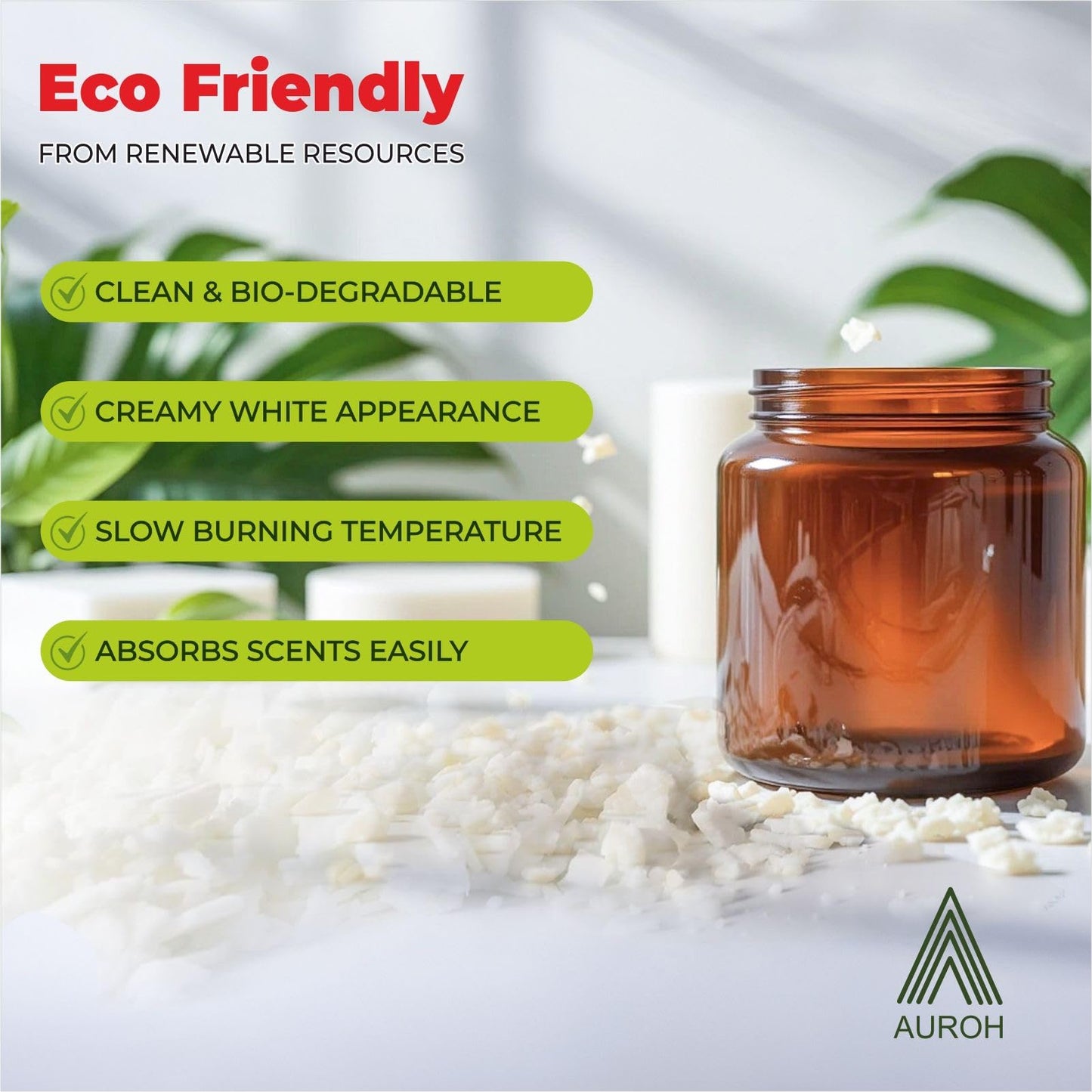 Auroh 15KG Natural Soy Wax Flakes β Pure Biodegradable Wax for Candle Making β Eco-Friendly, Container Wax for Melts & DIY Gifts