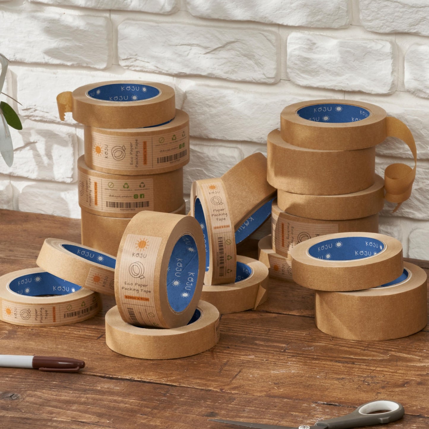 Koju Eco Kraft Paper Packing Tape ā 48mm x 50m (36-Pack) ā Recyclable Brown Tape for Parcels, Shipping, Craft & Picture Framing