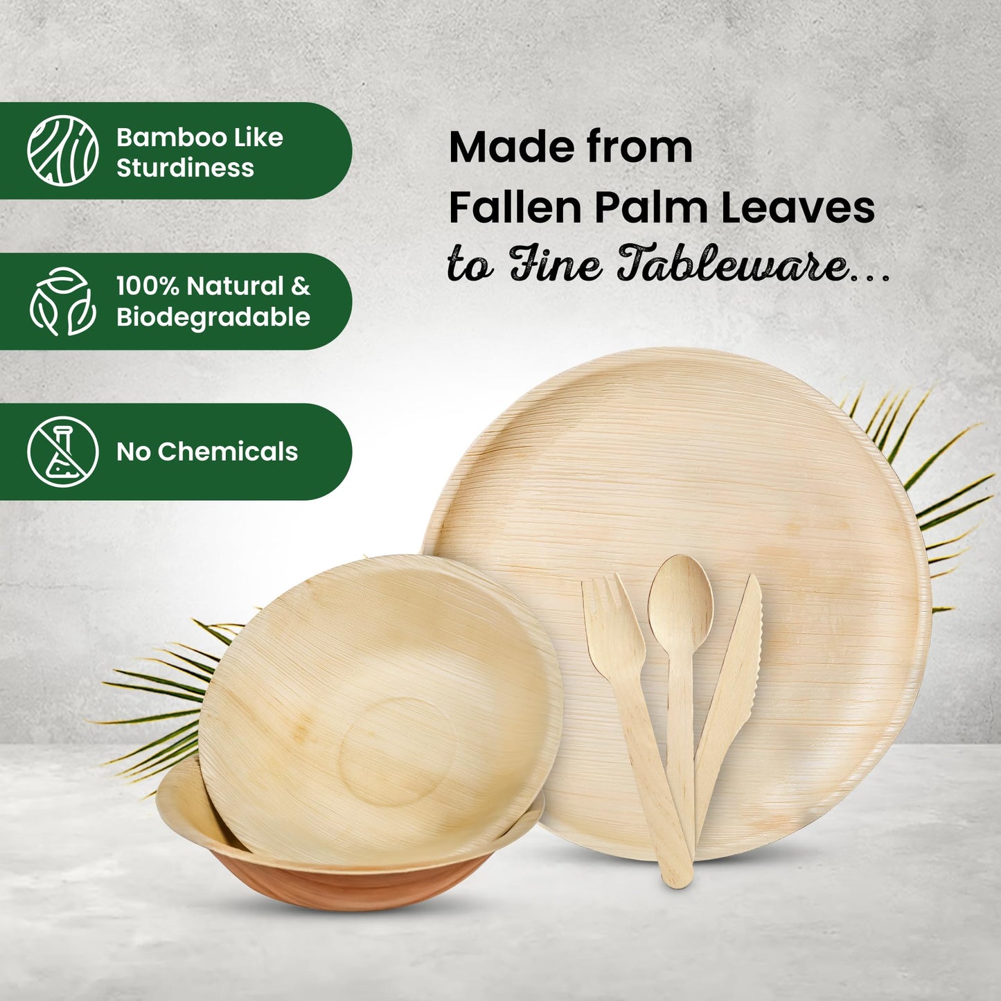 Eco Leaf 500-Piece Palm Leaf Dinnerware Set – Biodegradable Plates, Bowls & Wooden Cutlery – Eco-Friendly, Oven Safe, Ideal for Events & Parties