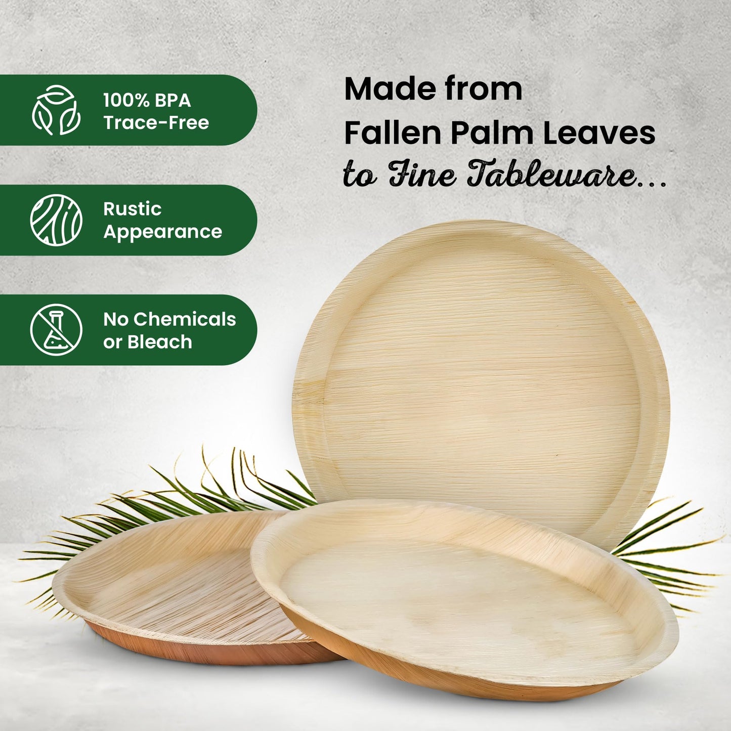 ECO Leaf 300-Pack 12” Disposable Palm Leaf Plates – Compostable, Biodegradable & Heavy-Duty Dinner Plates – Eco-Friendly, Microwave & Oven Safe