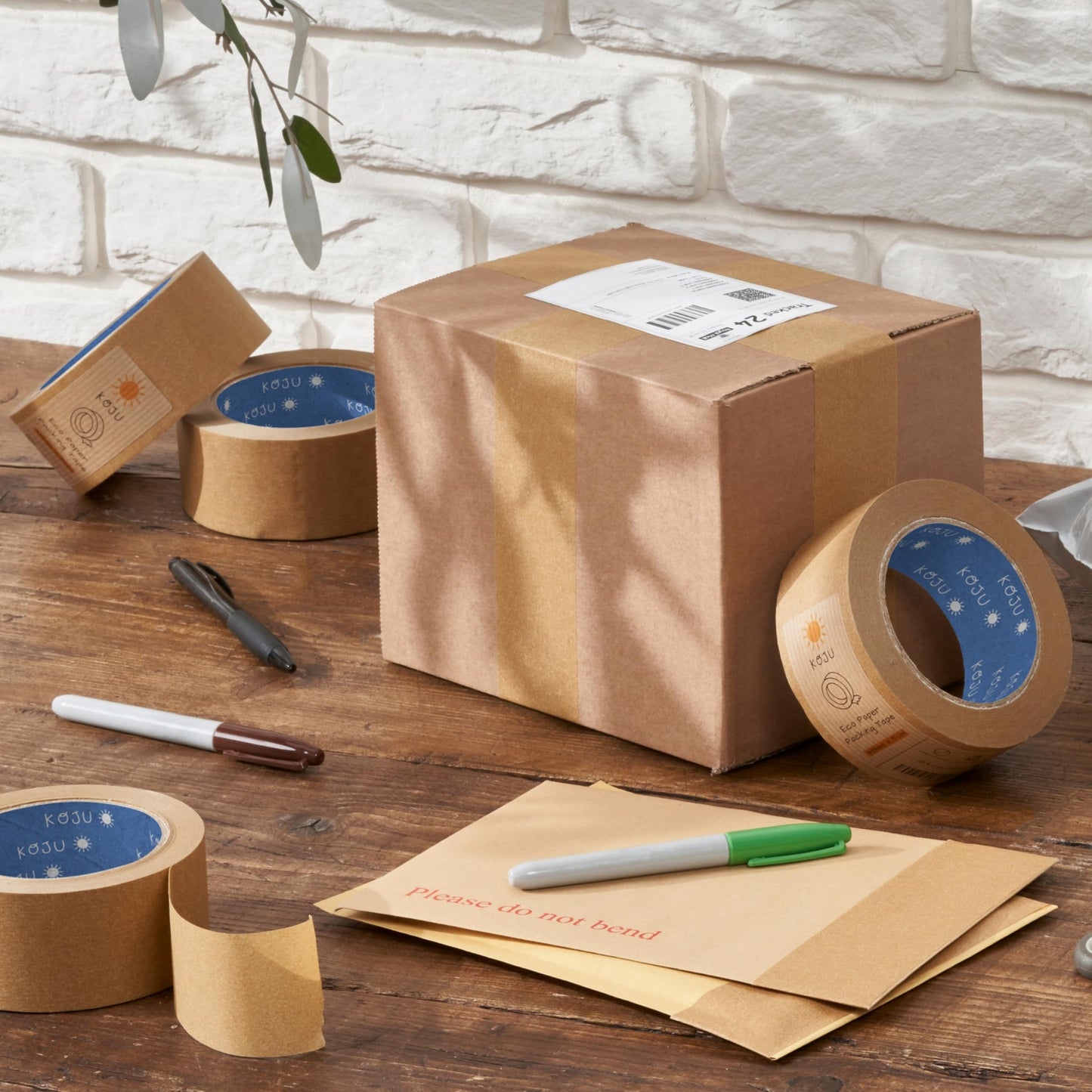 Koju Eco Kraft Paper Packing Tape ā 48mm x 50m (36-Pack) ā Recyclable Brown Tape for Parcels, Shipping, Craft & Picture Framing