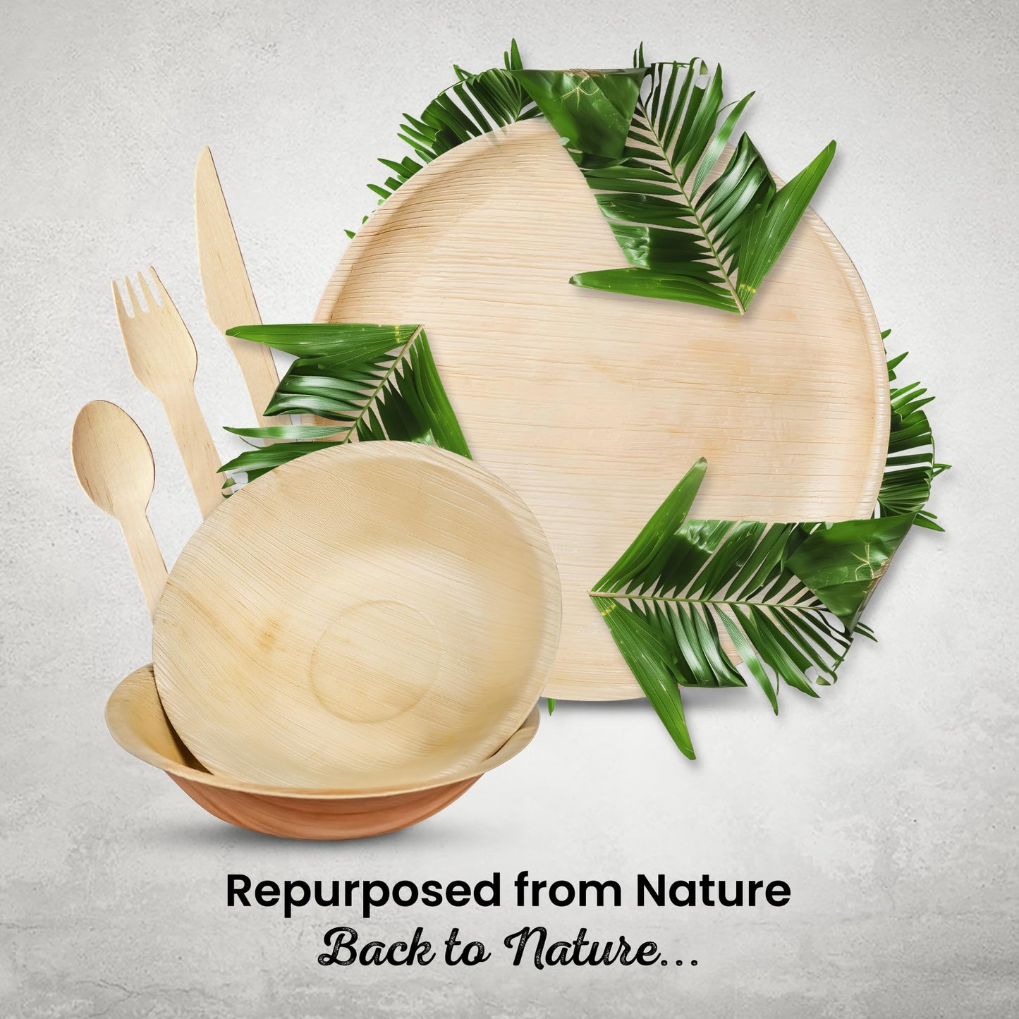 Eco Leaf 500-Piece Palm Leaf Dinnerware Set – Biodegradable Plates, Bowls & Wooden Cutlery – Eco-Friendly, Oven Safe, Ideal for Events & Parties