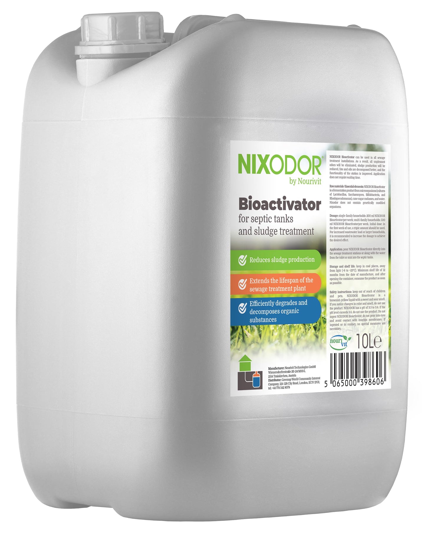 Nixodor 10L Septic Tank Bioactivator – Natural Waste Treatment & Odor Eliminator for Homes, Hotels & Restaurants