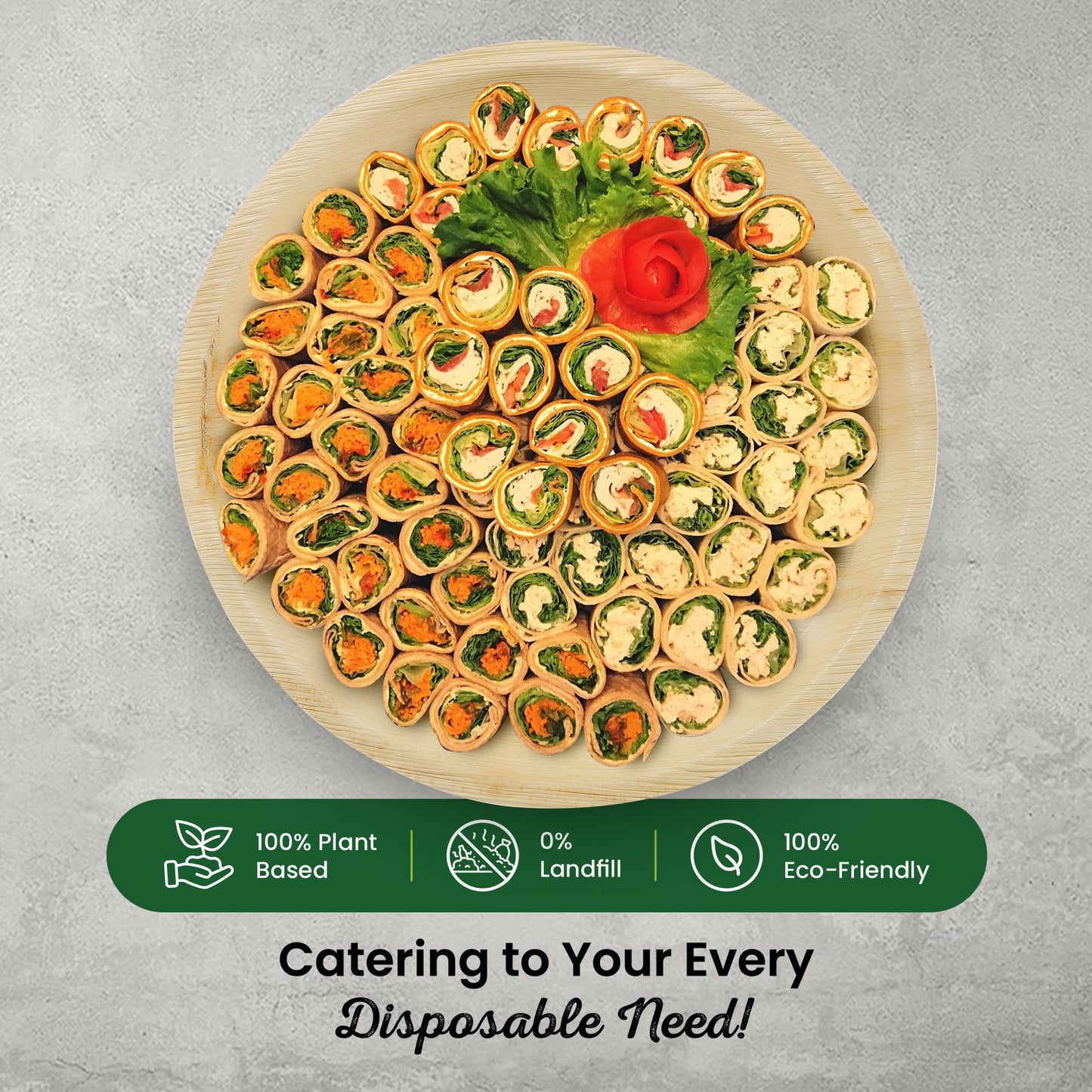 ECO Leaf 300-Pack 12” Disposable Palm Leaf Plates – Compostable, Biodegradable & Heavy-Duty Dinner Plates – Eco-Friendly, Microwave & Oven Safe