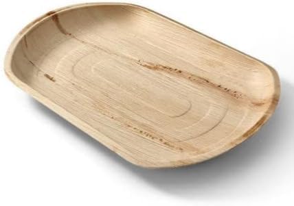 ECO Leaf 50-Pack Large Oval Palm Leaf Serving Platters – 22" x 12" Eco-Friendly, Biodegradable & Compostable Food Trays – Durable Hot Food Safe