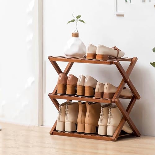 Eco-Friendly Foldable Bamboo Shoe Rack – Compact Freestanding Organizer for Entryway, Closet & Living Room (50 x 25 x 39 cm, Brown)