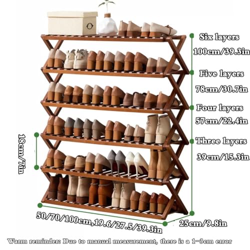 Eco-Friendly Foldable Bamboo Shoe Rack – Compact Freestanding Organizer for Entryway, Closet & Living Room (50 x 25 x 39 cm, Brown)