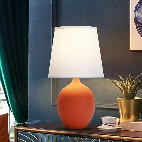 Modern Vintage E27 Fabric Lampshade Eco-Friendly Ceramic Base 60W Max Ø28cm x H51cm Cord Switch Home Decor Lighting Stylish Orange Design