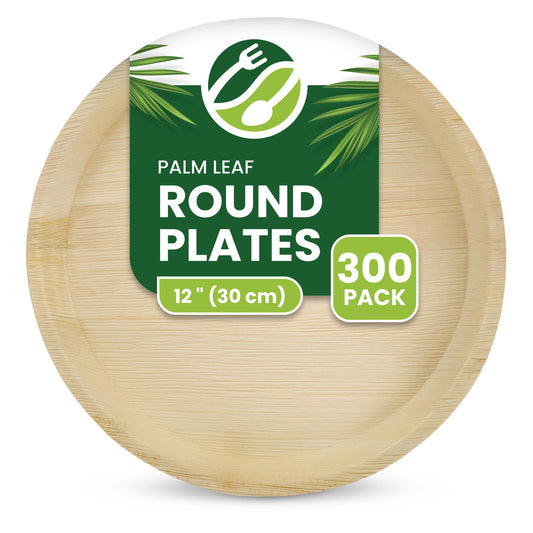 ECO Leaf 300-Pack 12” Disposable Palm Leaf Plates – Compostable, Biodegradable & Heavy-Duty Dinner Plates – Eco-Friendly, Microwave & Oven Safe
