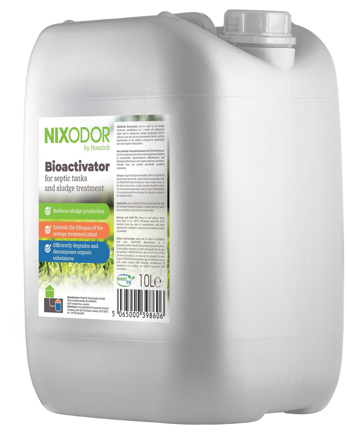 Nixodor 10L Septic Tank Bioactivator – Natural Waste Treatment & Odor Eliminator for Homes, Hotels & Restaurants