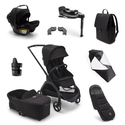 Bugaboo Dragonfly Ultimate Bundle & Free Bugaboo Giraffe Baby Rocker - Black/Midnight Black