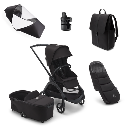 Bugaboo Dragonfly Complete Bundle & Free Bugaboo Giraffe Baby Rocker - Black/Midnight Black